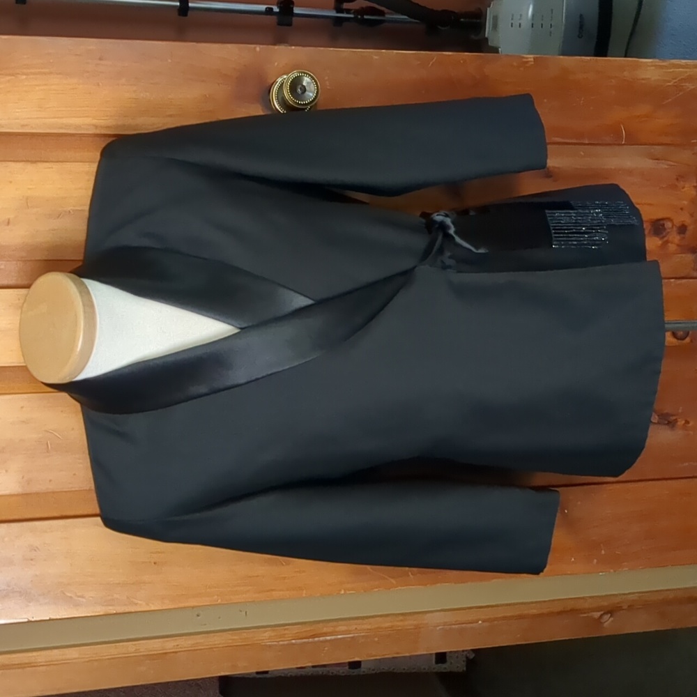 Vintage SUSAN BRISTOL* 2pc tuxedo suit w/beaded side tie satin pinstripe pant